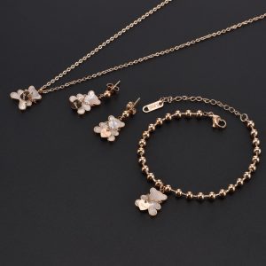 Bracelet Ours Avec Boucle D'Oreille Ours & Colier Pendentif Ours
