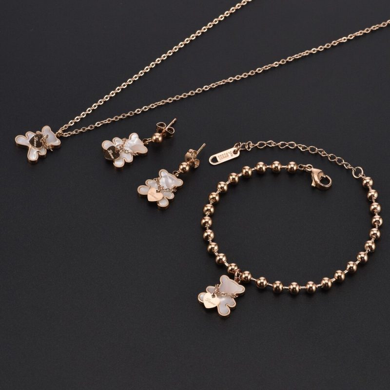 Bracelet Ours Avec Boucle D'Oreille Ours & Colier Pendentif Ours
