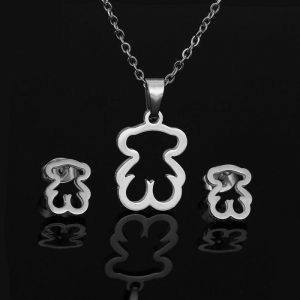 Colier Pendentif Ourson & Boucle D'Oreille Ourson